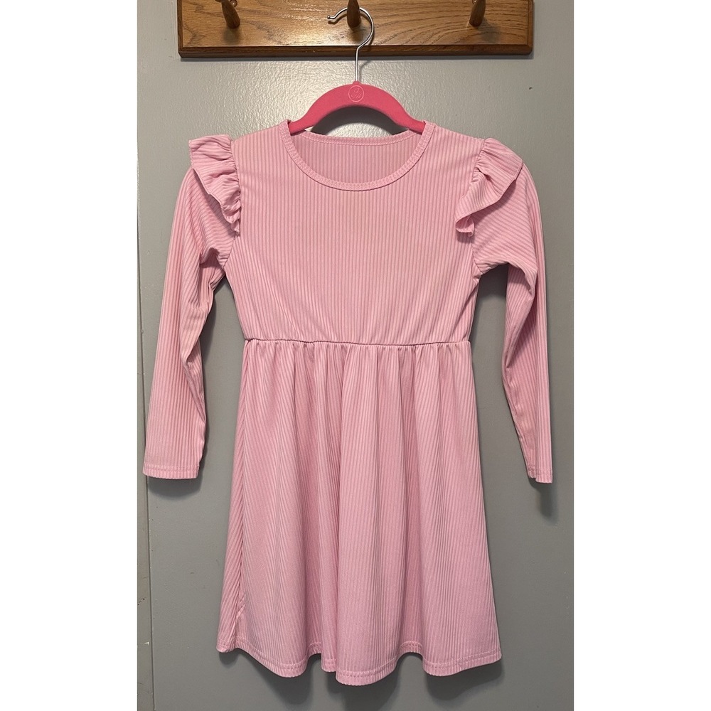 Pink Ruffled 3/4 Sleeve Dress Little Girls Size 7 Back To School NWOT Very Cute